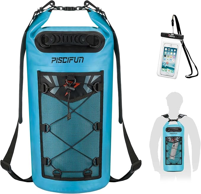 Piscifun Dry Bag, Waterproof Floating Backpack 5L/10L/20L/30L/40L with Waterproof Phone Case for Boating, Kayaking, Fishing