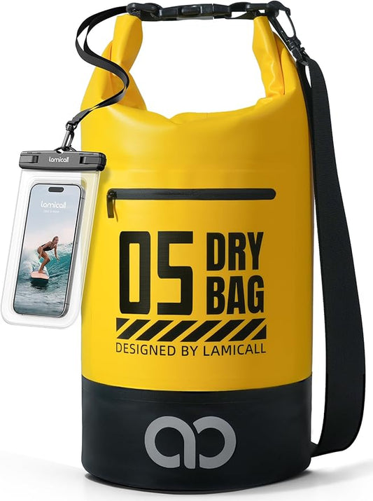 Lamicall Dry Bag Waterproof Backpack - [Zippered Pocket] 5L/10L/20L/30L/40L Roll Top Waterproof Bag with Water Proof Phone Pouch, Floatable Drybag for Swimming, Boating, Kayaking, Camping, Beach