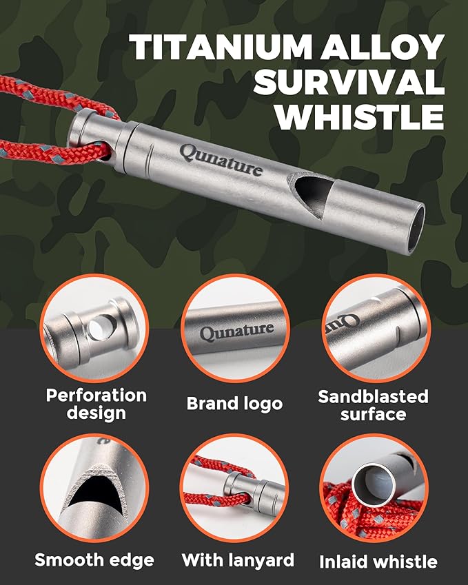 Emergency Titanium Whistle Survival Keychain Whistle 120 - Decibel with Lanyard for Kids Rescue Dog Training Outdoor Camping Hiking Coaches Sports Metal Whistle