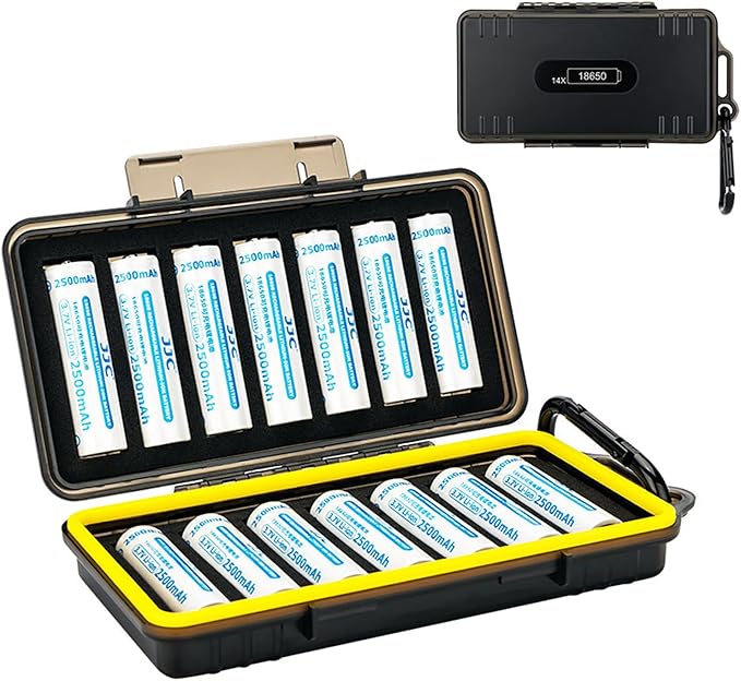 JJC 14 Slots 18650 Battery Case with Carabiner, Water-Resistant and Shockproof Battery Storage for 14 x 18650, 18650 Organizer Box