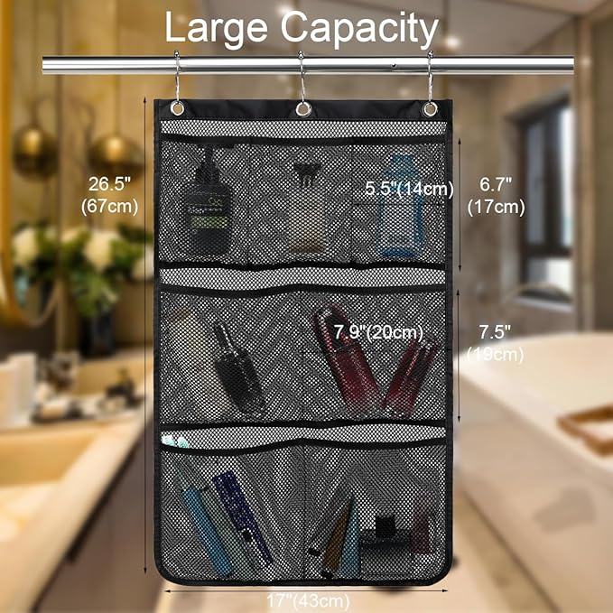 Hanging Mesh Shower Caddy for Bathroom - Quick Drying Portable Shower Organizer with Multiple Pockets for Soap,Shampoo and Cruise Ship Essentials Saving Bathroom Storage,Black,1 Pack