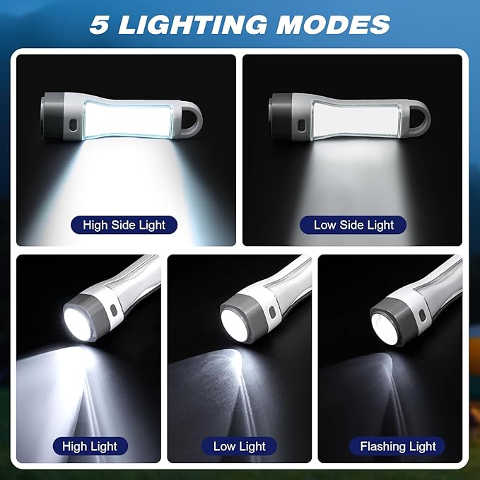 2 Pack Solar LED Flashlight for Power Outages, Rechargeable Camping Flashlights with High Lumens, 5 Modes, Powerful and Bright Tactical Flash Light for Emergency, Outdoor, Home Use