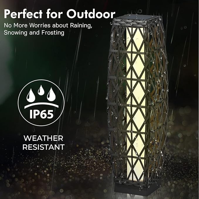 Grand patio Solar Outdoor Floor Lamp Wicker Lantern Decoration Light for Deck Garden Lawn Porch-Medium Cindy, Silver Gray