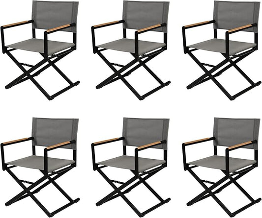 Grand patio Extra-Wide 6-Pack Directors Chairs, Folding Dining Chair Set of 6 with Sling, Woodgrain Armrests, Outdoor, Gray