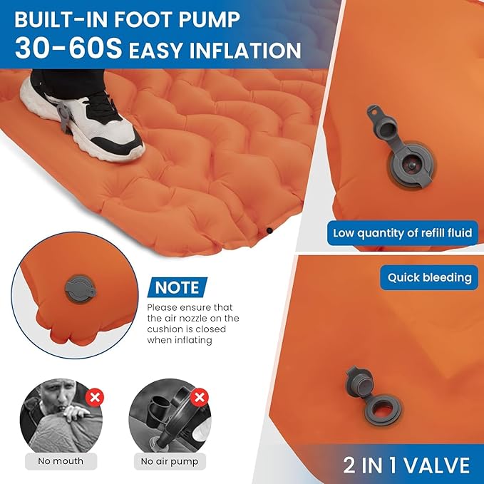 KingCamp Sleeping Pad for Camping, Ultralight Connectable Inflatable Sleeping Pad Camping Mattress with 6.3" Built-in Pillow & Foot Pump for Backpacking Hiking Tent Cot