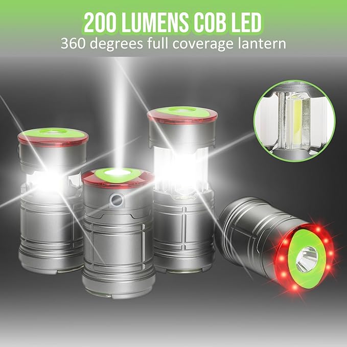 Lichamp Collapsible LED Camping Lantern, Portable Lightweight Waterproof LED Flashlight, 4 Light Modes, Survival Kits for Indoor Outdoor Home Emergency Power Outages Hiking Hurricane, 4 Pack, Medium