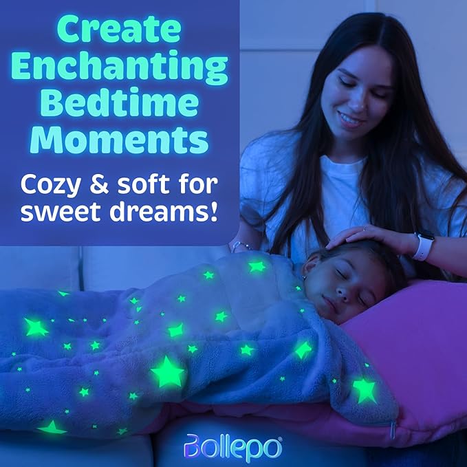 Kids Sleeping Bag for Boys & Girls - Glow in The Dark for Ages 3+, Large With Pillow Pocket, Extra Soft Toddler Blanket (66" x 33")