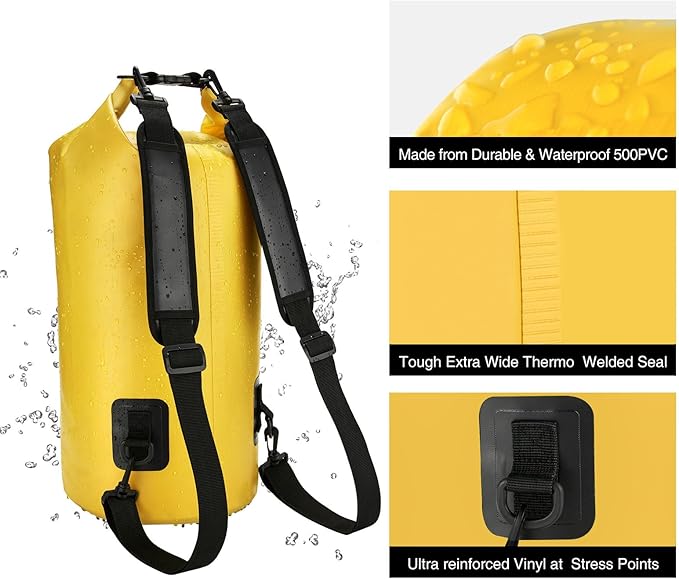 Piscifun Dry Bag, Waterproof Floating Backpack 5L/10L/20L/30L/40L with Waterproof Phone Case for Boating, Kayaking, Fishing