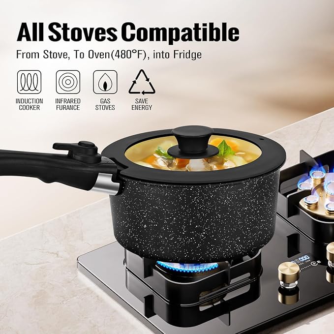 18 Pcs Nonstick Pots and Pans Set with Detachable Handle, Induction Compatible Oven Safe RV Cookware Set, No PFOA (BLACK)