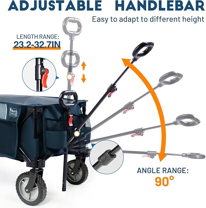 Timber Ridge Collapsible Outdoor Folding Wagon Cart Heavy Duty Camping Patio Shopping Garden Cart with Side Bag Cup Holder, Blue