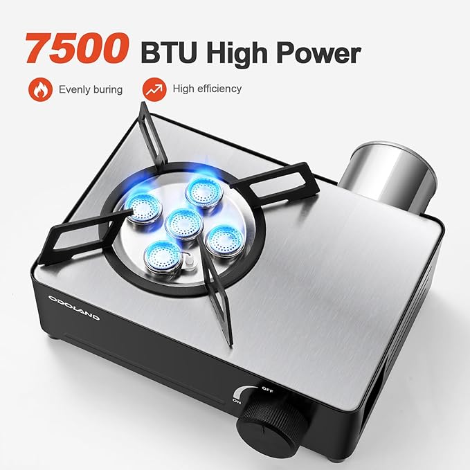 Odoland Portable Camping Stove 7500 BTU Camp Stove Lightweight Butane Gas Stove for Camping Cooking Outdoor Backpacking and Picnic (Black)