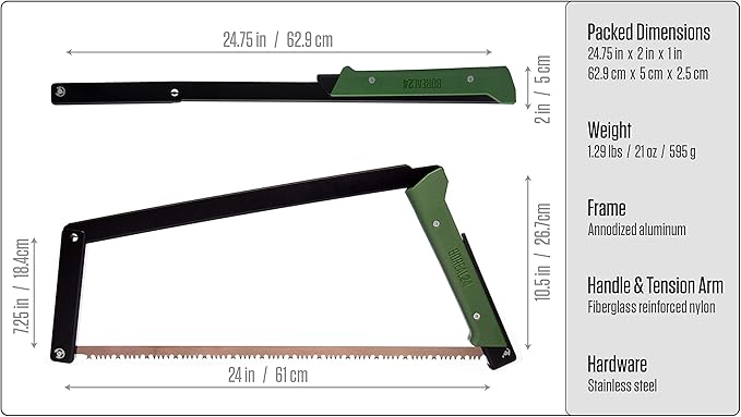 AGAWA - BOREAL24 -> 24 Inch Folding Bow Saw (Black Frame - Green Handle - All Purpose Blade)