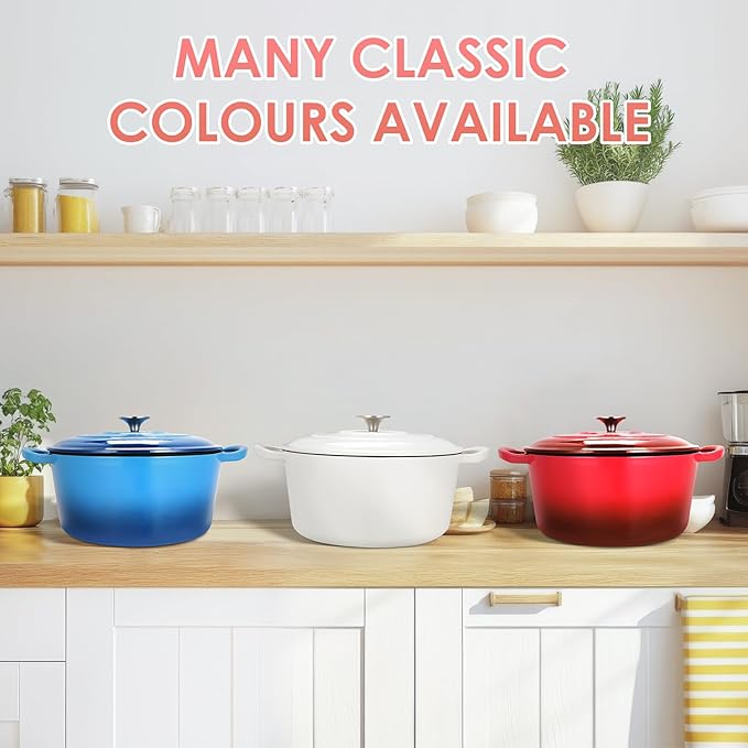 LIFERUN 6 Qt Enameled Cast Iron Dutch Oven Pot with Lid，Oven Safe up to 500° F, Non-Stick Dutch Oven with Dual Handles for Bread Baking, Fry Foods, Braising, Stews, Roasting (Red)