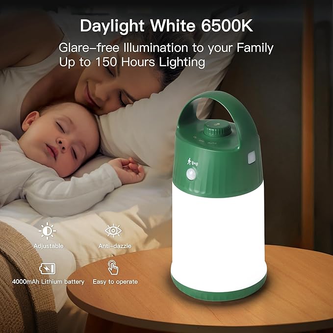 Upgraded Motion Sensor Night Light with 4 Adjustable Brightness Levels,Portable Rechargeable LED Lamp with PIR Motion Detection, 4000mAh Battery, Ideal for Bedroom, Closet, Camping (Green)
