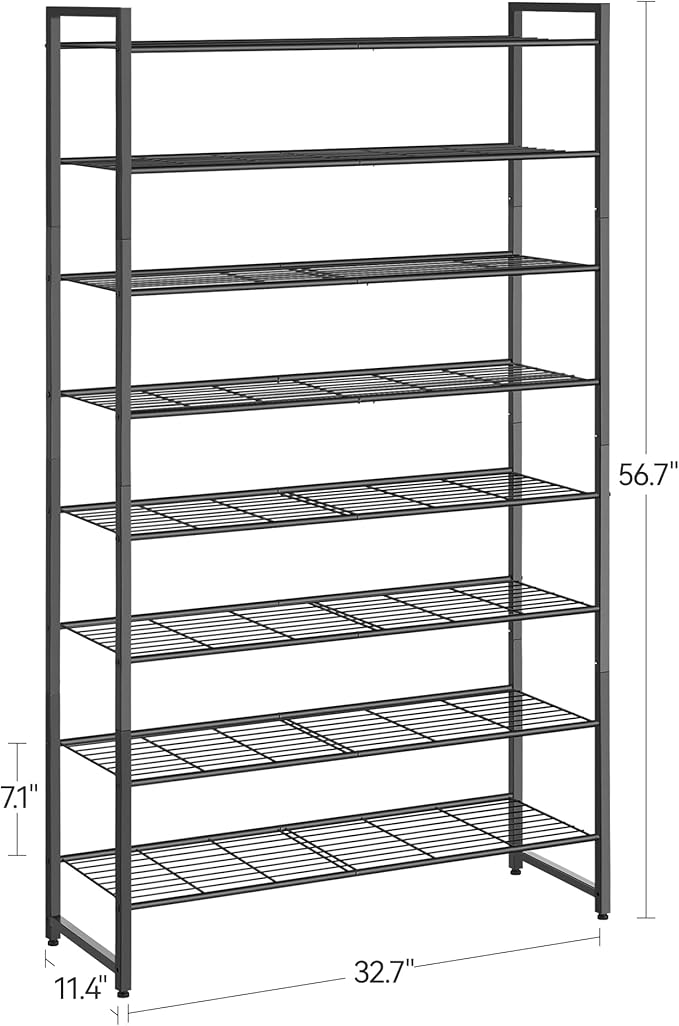 Shoe Rack for Closet, Metal Shoe Organizer, 8 Tier Garage Shoe Rack Max Holds 40 Pairs,Shoe Storage Shelf,Entryway, Black