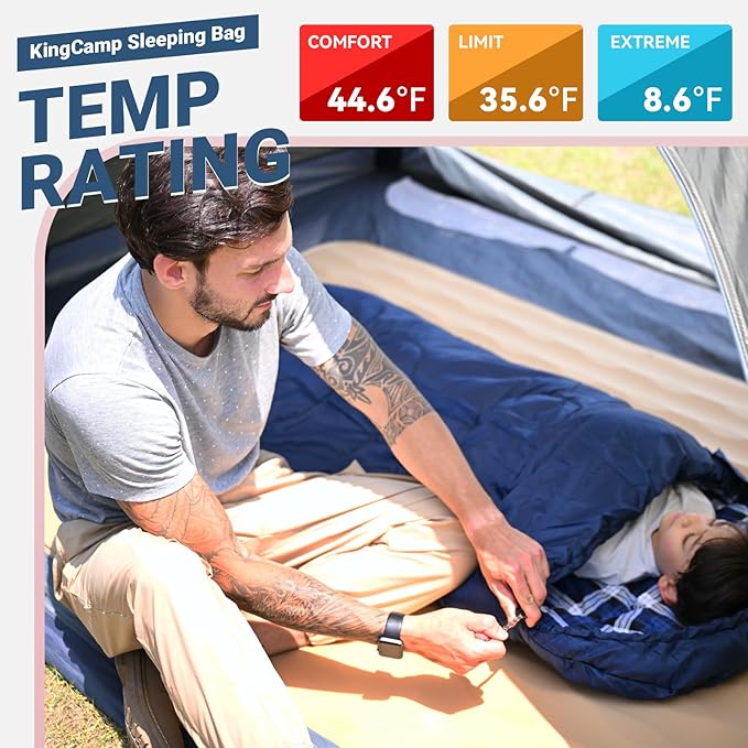 KingCamp 45° F Kids Sleeping Bag, Lightweight Waterproof & Compact Flannel Sleeping Bags Cold Weather & Warm Youth Essentials Gear Accessories for Camping, Fits 10-12 Children up to 5'5" Tall