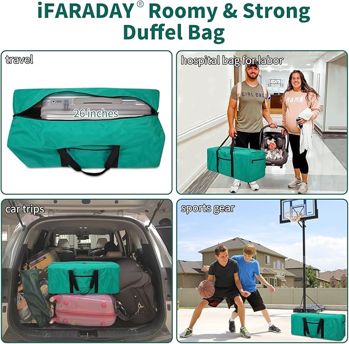 Foldable Duffle Bag for Travel - 75L Large Spare Travel Duffel Bag Lightweight with Trolley Sleeve - Green