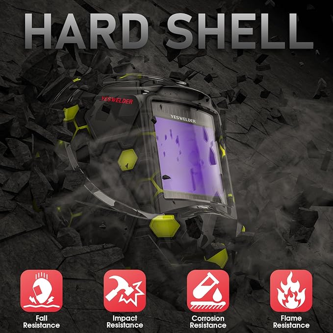 YESWELDER Large View Auto Darkening Welding Helmet, Blue Light Blocking, 1/1/1/1 True Color Solar Powered Welder Hood Mask with 4 Arc Sensors, Wide Shade 3/5-9/9-13 for TIG MIG ARC Cut and Grind