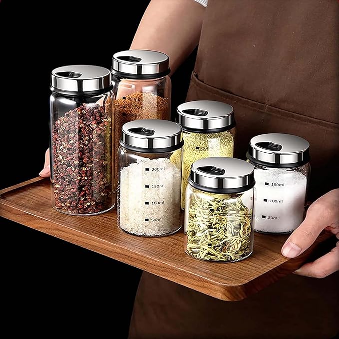 2 Piece 4-Neck Glass Seasoning Shakers with Adjustable Pour Holes - Moisture Resistant, Salt and Pepper Shakers - For Seasoning, Picnics (2 medium jars, 7oz each)