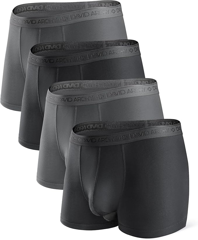 DAVID ARCHY Men's Underwear Ultra Soft Modal Dual Pouch Trunks Ball Pouch Bulge Enhancing Boxer Briefs for Men 3 or 4 Pack