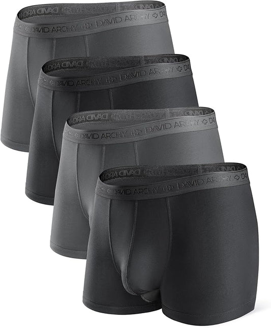 DAVID ARCHY Men's Underwear Ultra Soft Modal Dual Pouch Trunks Ball Pouch Bulge Enhancing Boxer Briefs for Men 3 or 4 Pack