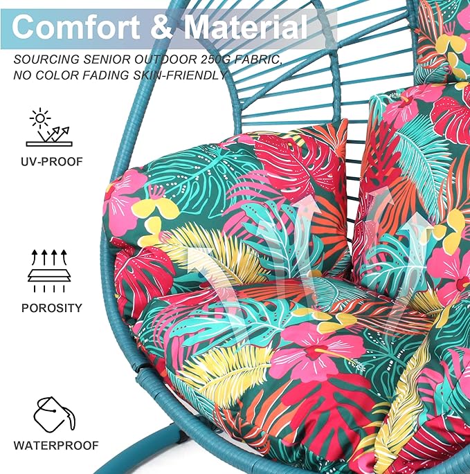 Hanging Egg Chair with Stand - Egg Swing Chair Outdoor Indoor Patio Wicker Chair Swing Hammock Egg Chairs 400lbs Capacity for Outside Patio, Bedroom, Garden and Balcony (Blue-Regular, 1 PC)