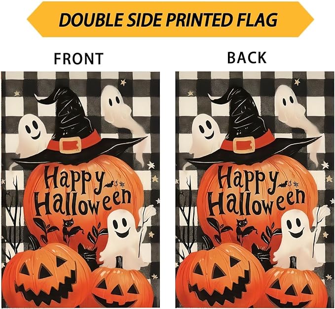 Happy Halloween Garden Flag 12X18 Inch Double Side,Ghost Outside Yard flag, Pumpkin Jack O Lantern Small Garden Flag Decorative,Outdoor Flag for Holiday Patio Courtyard Lawn