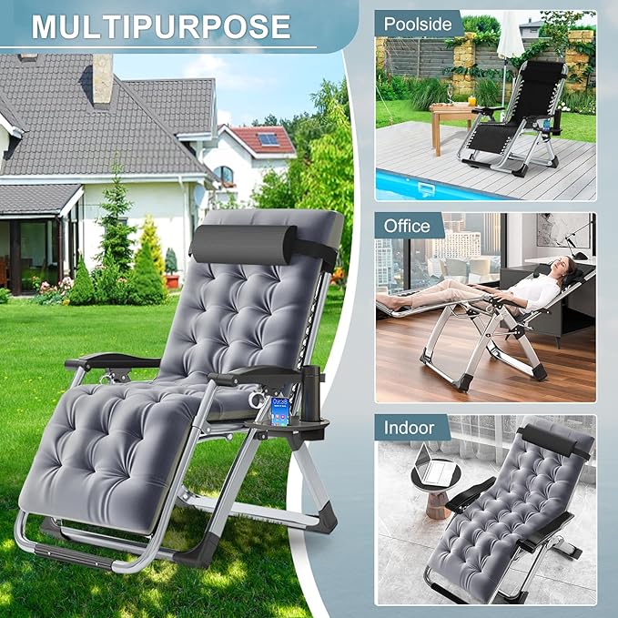 ABORON 2 Pack Zero Gravity Chair, Outdoor Lounge Chairs Sun Loungers with Removable Cushion,Headrest,Cup Holder,Reclining Patio Lounger Chair for Indoor and Outdoor