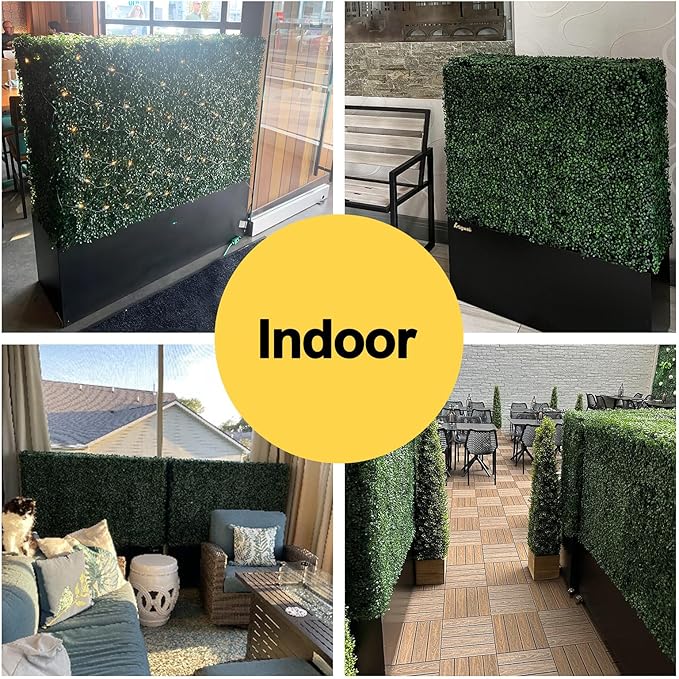 Artificial Hedge Wall, Boxwood Grass Panels with Planter, Fake Greenery Divider Fence for Outdoor Patio,60Lx48Hx14D