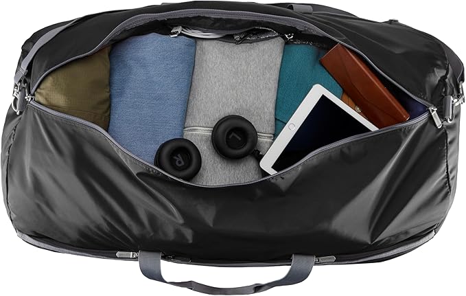 Amazon Basics 32.4" Extra Large Foldable Duffle Bag for Travel & Storage, with Exterior/Interior Zippered Pockets, Lightweight/Durable Nylon Material, 50-LBS Capacity, 9254 Cubic Inch (150L), Black