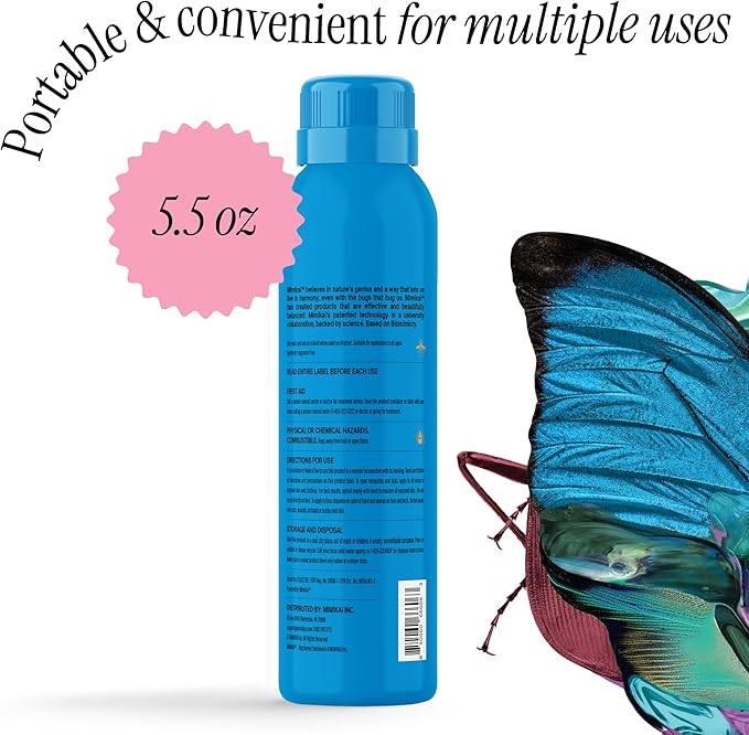 Mimikai Mosquito and Tick Repellent Spray, DEET-Free for Skin and Outdoor Use, Non-Toxic, Plant-Powered Skincare, 5.5oz
