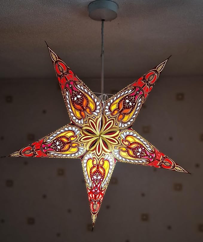 Lantern Lampshade Paper Star Light Shades Large 60cm Star Hanging Decorations for Christmas Wedding Home Decoration Birthday Party (Glitter Golden, Orange, Brown, Multi)