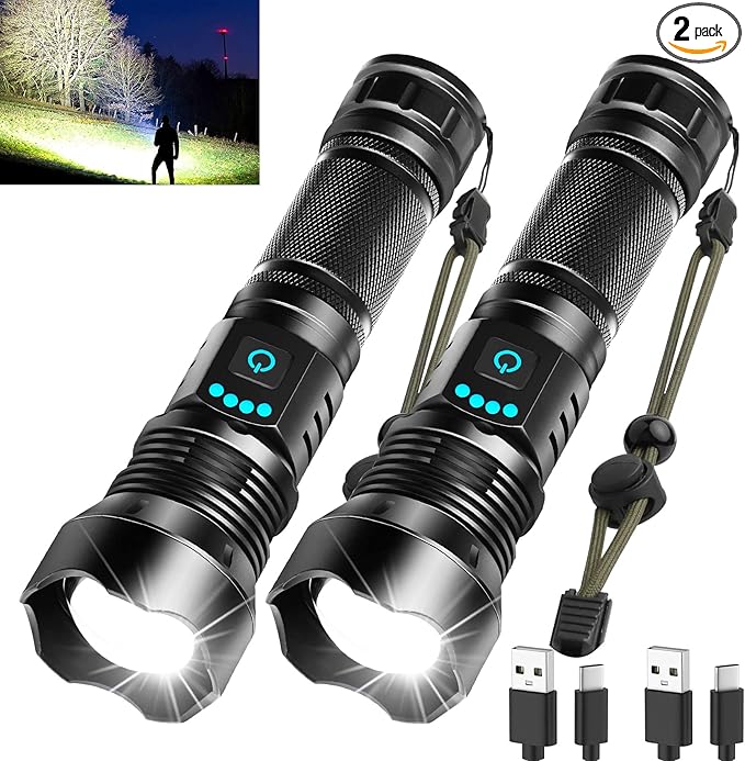 Foleto Rechargeable LED Flashlights High Lumens,Super Bright Flashlight, Powerful Tactical Handheld Flash Light, 5 Modes Zoomable Waterproof Flash Lights for Camping, Emergency