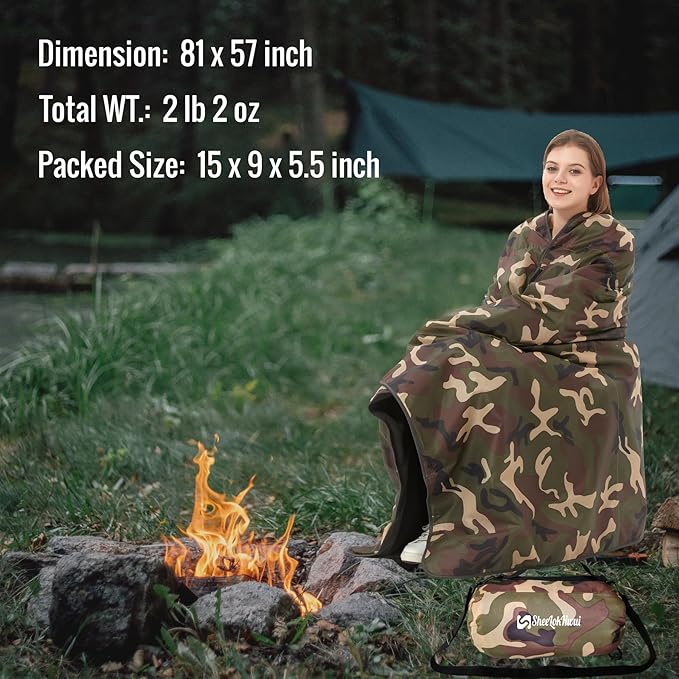 4-in-1 Large Camping Blankets - Waterproof, Windproof Fleece Outdoor Blankets for Stadium, Sports, Car, Concert - 81"x57", Portable (Camouflage)