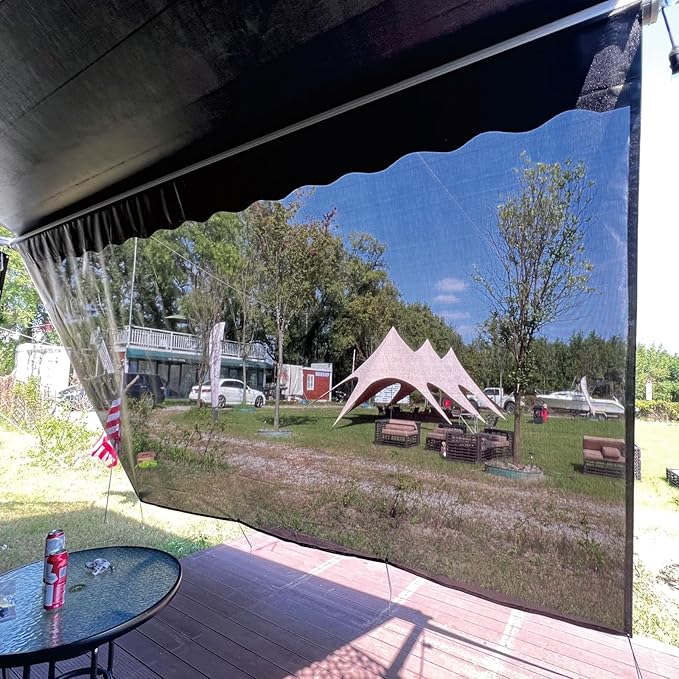 RV Awning Sun Shade Screen 8'x12'3''(Fit for 13' Awning),Black Mesh Shade Screen Without Zipper,Universal Trailer Camper Awning Screen with Complete Kit,Improves Shadow and Privacy