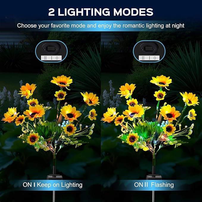 2 Pack Solar Garden Lights Outdoor, Colorful LED Waterproof Solar Powered Sunflowers Landscape Lights for Outside Yard, Patio, Pathway Decorative, Décor, Gifts, Two Lighting Modes
