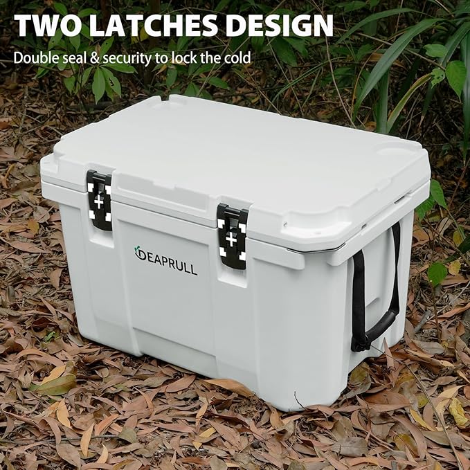 Hard Cooler, Insulated Ice Chest Box Holds Ice for More Days, Portable Cooler with Handle, Cup Holders, Double Latches for Camping Drink, Beach, Picnic, Fishing, Boat, Barbecue