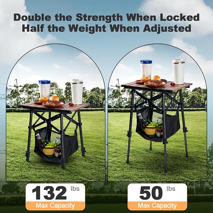 Odoland Folding Camping Table, Adjustable Height Portable Lightweight Mini Beach Table with Storage Bag for Outdoor Picnic Hiking Travelling