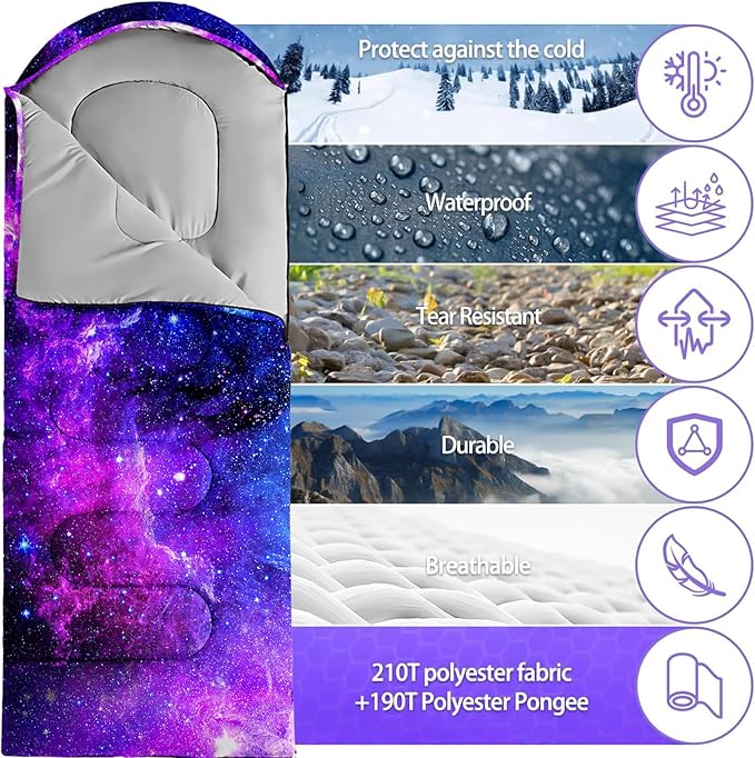 Sleeping Bags for Adults Youth Kids,3D Printing Camping Sleeping Bag for Girls Boys Lightweight Waterproof Cold/Warm Weather Sleeping Bag for 3 Seasons