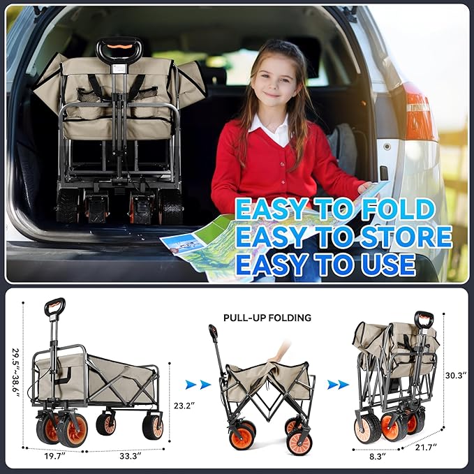 Electric Collapsible Garden Wagon Cart with Wheel,Rolling Foldable Metal Utility Wagon Carts,100w Power and 300lb Capacity, Portable for Camping,Sports,Shopping,Groceries,Laundry