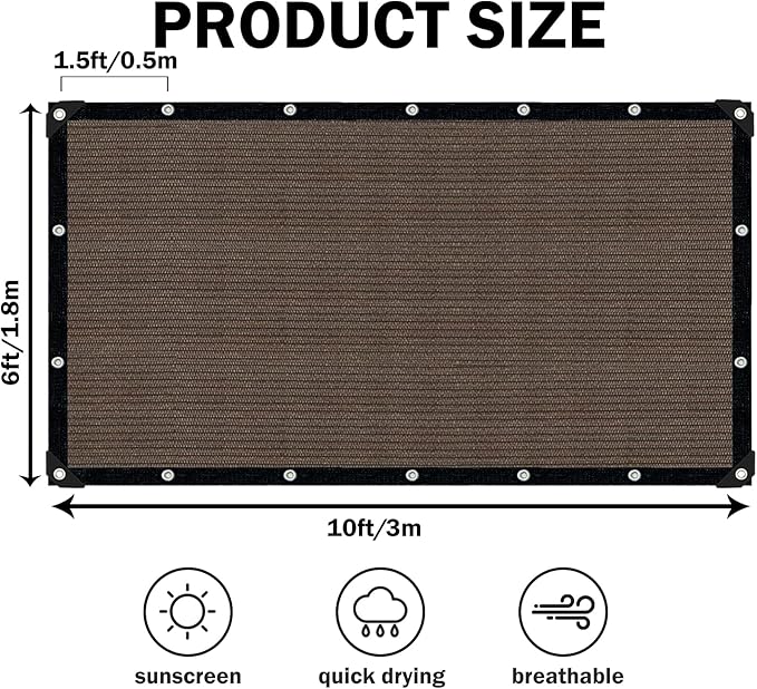 Mocha Sun Shade Cloth,Pergola Shade Cover with Reinforced Grommets,90% Shade Fabric Fence Privacy Screen Balcony,Pergola Shade Cover Canopy Garden Carport Porch Deck Patio Shade Cover,6x10FT