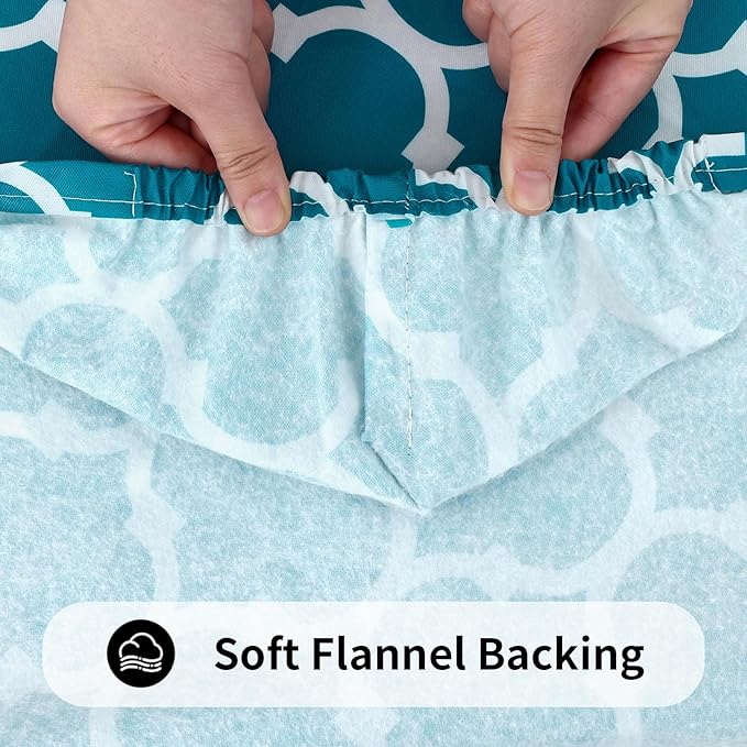 Smiry Rectangle Picnic Table Cover, Waterproof Elastic Fitted Camping Tablecloths for 8 Foot Tables, Wipeable Flannel Backed Vinyl Tablecloth Protector for Indoor, Outdoor (Turquoise, 36x96 Inches)