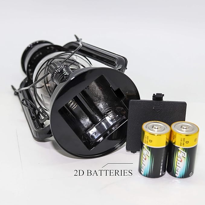 YAKii LED Vintage Lantern Metal Hanging Hurricane 12 LED Dimmer Switch Cold White Battery Operated Power Outage Indoor Camping Lighting Outdoor Brooklyn (Black 2 Pack)