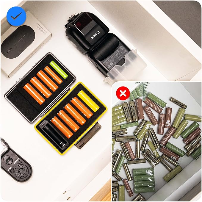 Detachable Battery Tester for AA and AAA Batteries,10 Slots Battery Case for 8 AA and 2 AAA Batteries, Water-Resistant and Shockproof, PC Shell Easy to Carry