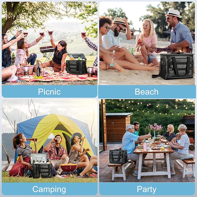 Soft Cooler Bag, 30 Cans Collapsible Cooler with Adjustable Shoulder Straps, White Ice Chest for Camping, Beach, Hiking, Picnic