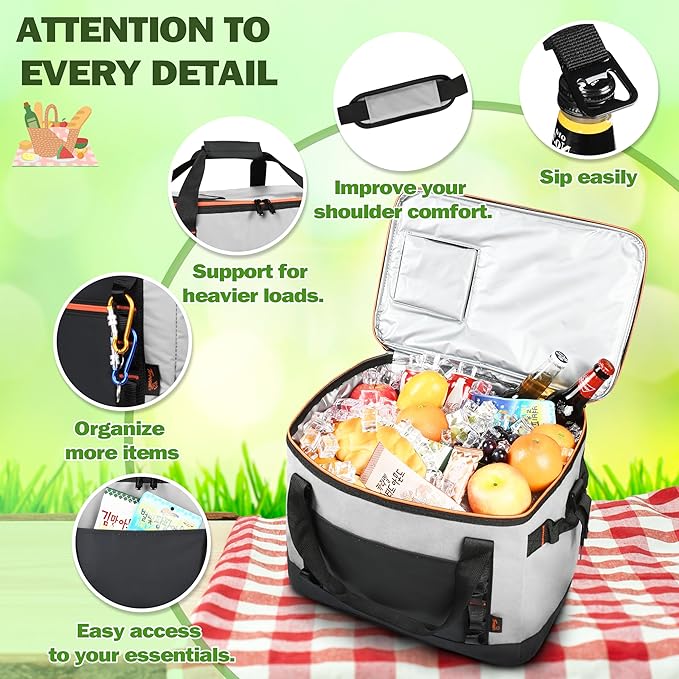 Tirrinia Large Cooler Bag Insulated, 48 Cans Leakproof Soft Camping Coolers, Portable Beach Cooler with Shoulder Strap for Picnic, Beach, Travel Road Trip