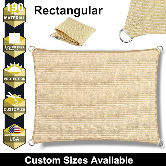 13' x 14' Beige Outdoor Sun Shade Sail Canopy ??UV Resistant Permeable Awning Fabric for Patio, Garden, Backyard, Pergola, Carport, Lawn Shelter Cover