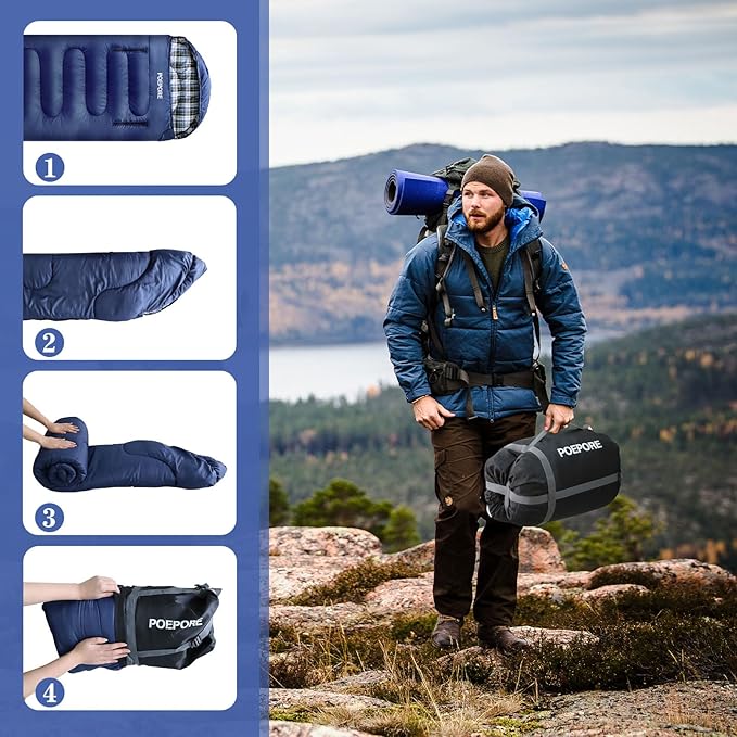 Flannel Sleeping Bag Cotton 0 Degree Cold Weather for Adults XXL Wearable Sleeping Bag 4 Seasons Waterproof with Compression Sack