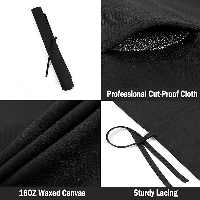 Kaaltisy Chef Knife Roll Bag, Knife Bag with 5 Slots, Specialized Cut-Resistant Fabric Lining, Heavy Duty 16oz Waxed Canvas Knife Roll Case | Black | 21" L x 15.5" W