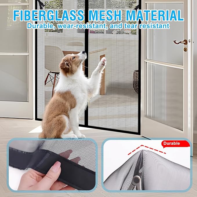 Fiberglass Magnetic Screen Door for 36''x96'' Doors, Screen Size 38"x97" Self-Sealing with Strong Magnets,Anti-Tearing Reinforced Fiberglass Mesh–Keeps Bugs Out–Perfect for Front,Sliding Doors